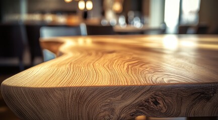 Natural wood table edge, warm tones