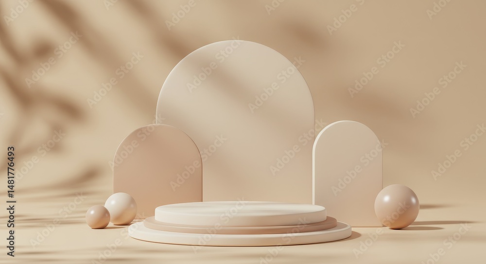 Poster 3d render beige minimal podium with sphere background