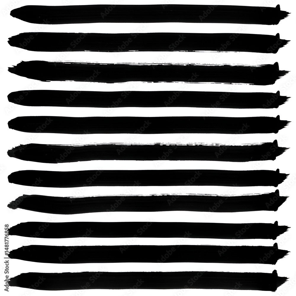 Aufkleber abstract black ink brushstrokes on white background. horizontal brushstrokes arranged in a repeating