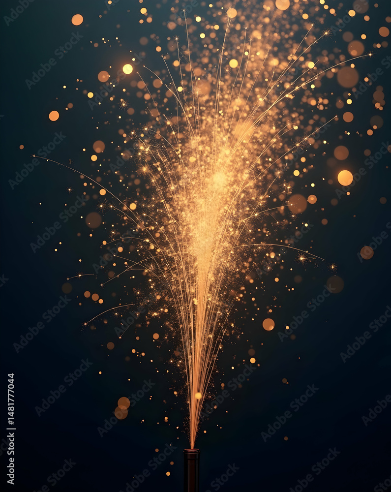 Poster mesmerizing golden cascade, an explosive display of festive sparks illuminating the night with vibra
