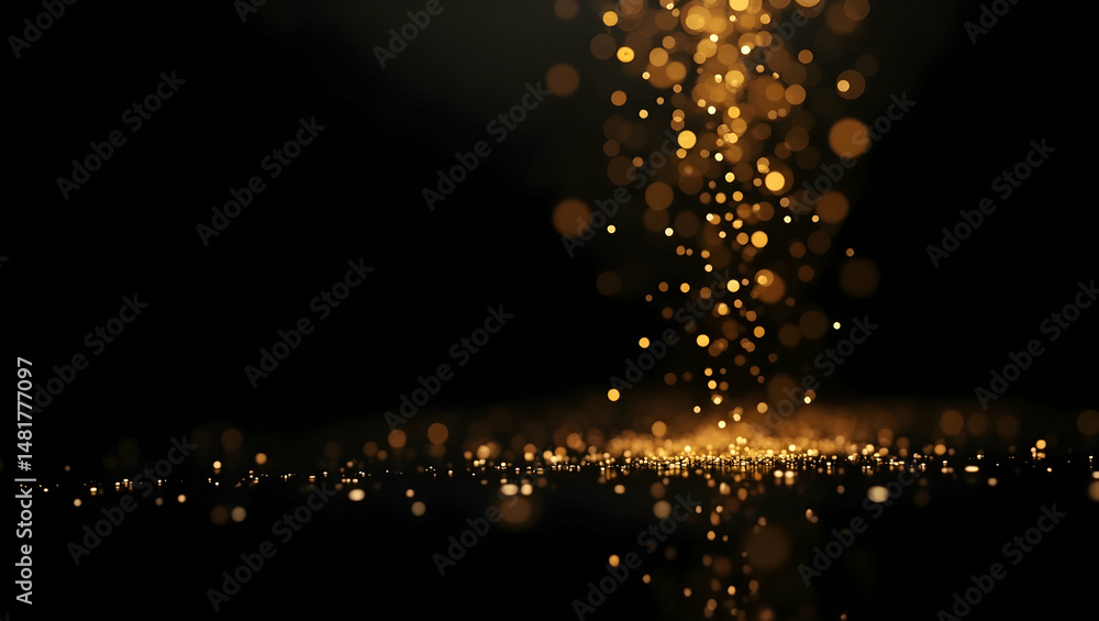 Aufkleber mesmerizing golden glitter cascade, a vibrant display of light and shadow, perfect for adding a touc