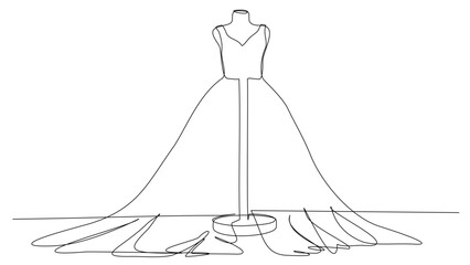Bridal Grace: Minimalist One-Line Vector Wedding Gown
