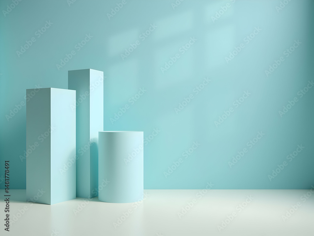 Aufkleber minimalist composition, abstract geometric shapes in a softly illuminated studio, rendered in a calm