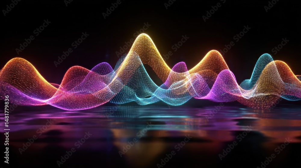 Aufkleber abstract vibrant wave patterns reflected on a dark surface