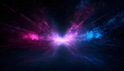 Futuristic Space Tunnel with Neon Lights and Cosmic Dust: Abstract Background