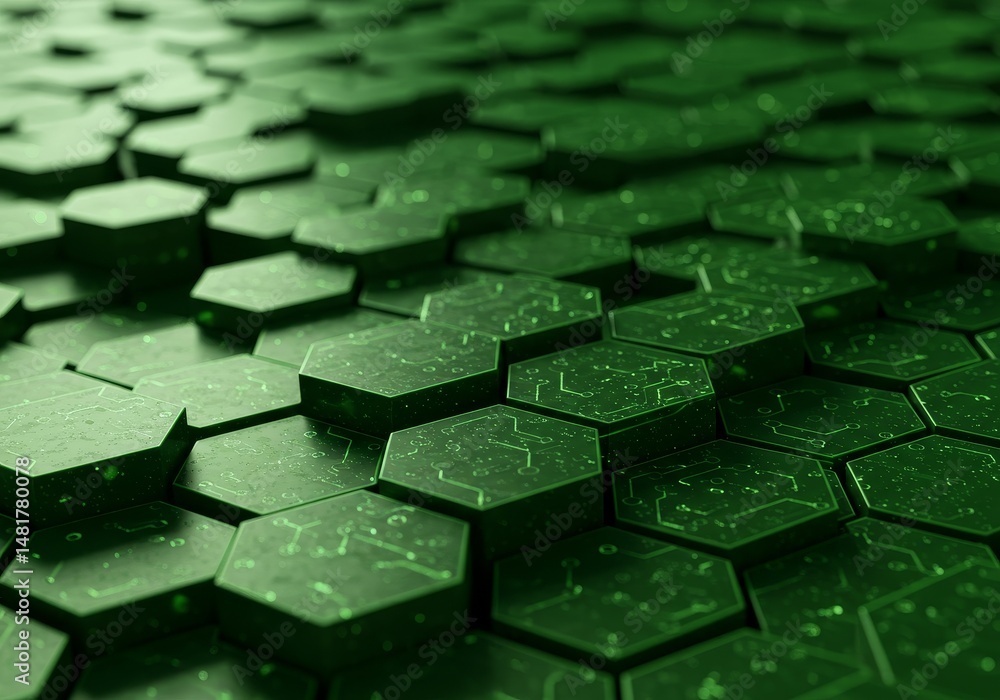 Poster 3d render green hexagon technology abstract background