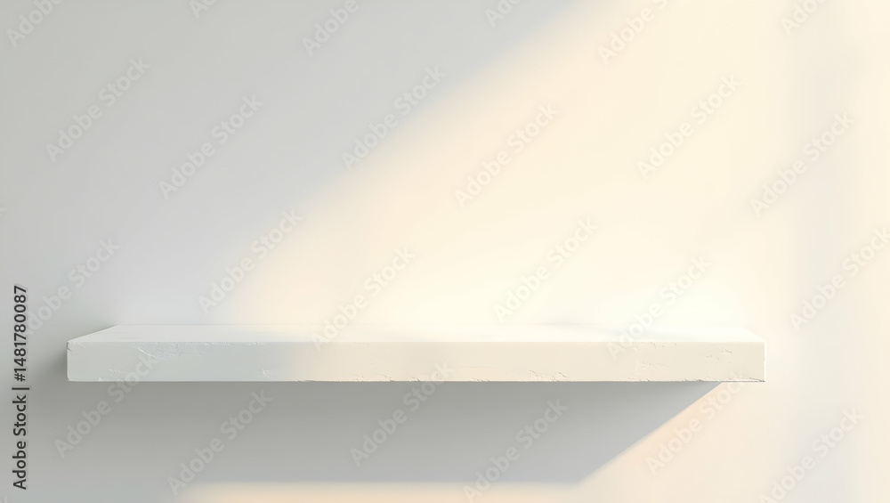 Aufkleber minimalist white plaster shelf under soft light, showcasing elegant design and a smooth texture agai