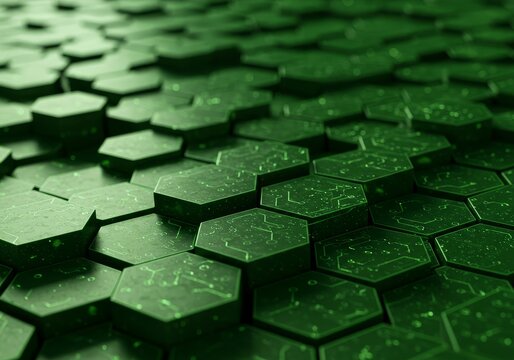 3D Render Green Hexagon Technology Abstract Background