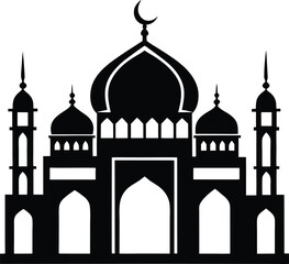 Black Silhouette of a Mosque with Minarets and Dome