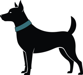Black Dog Silhouette with Blue Collar