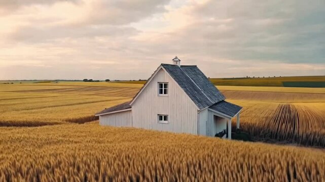 rural landscape with barn and windmill - AI