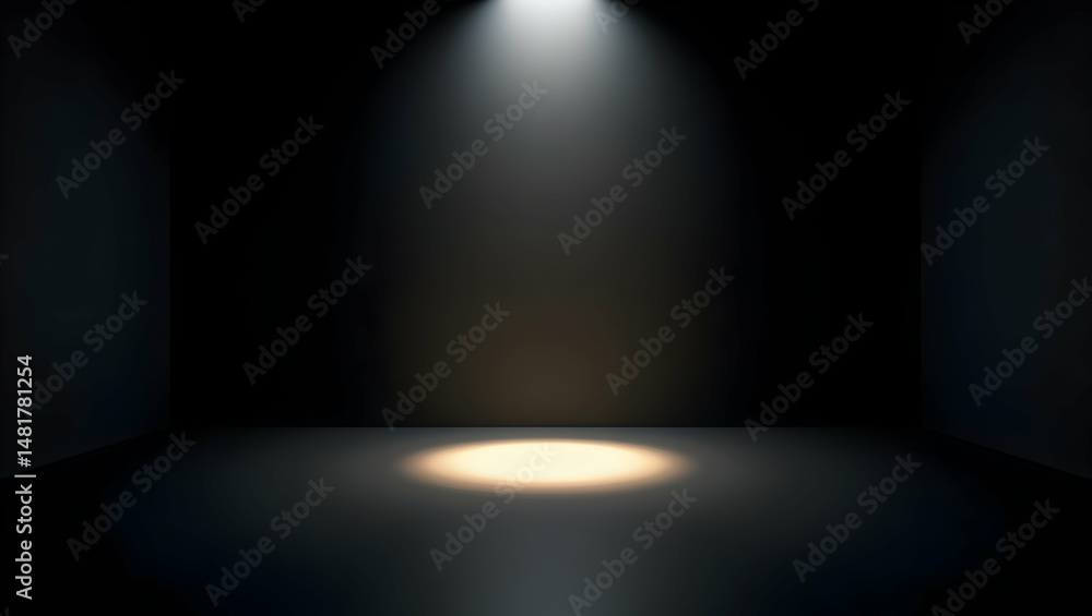 Poster mysterious illuminated space, a rectilinear room with dynamic light play featuring deep charcoal ton