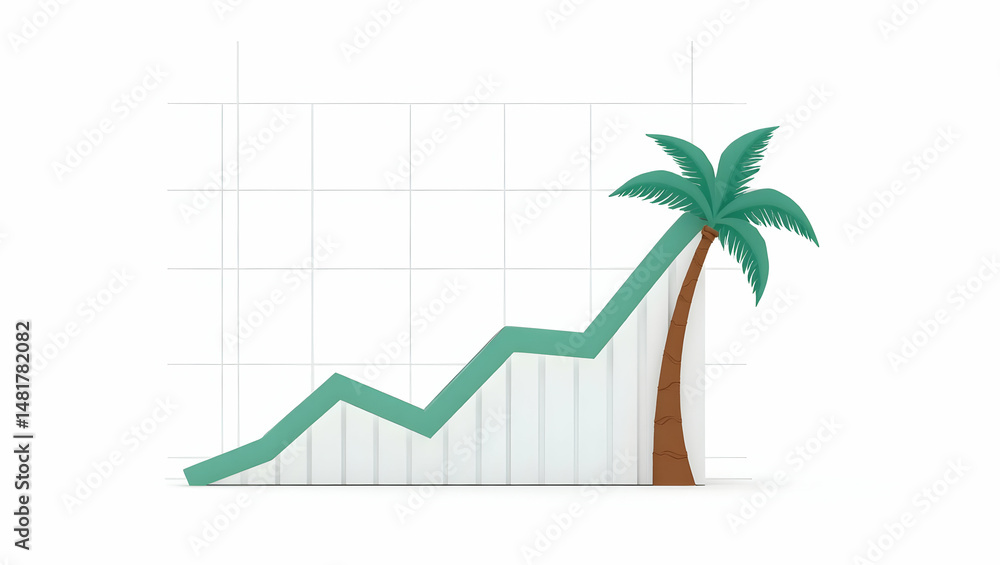 Poster optimistic outlook with a data chart exhibiting strong growth and symbolized by a vibrant palm tree,
