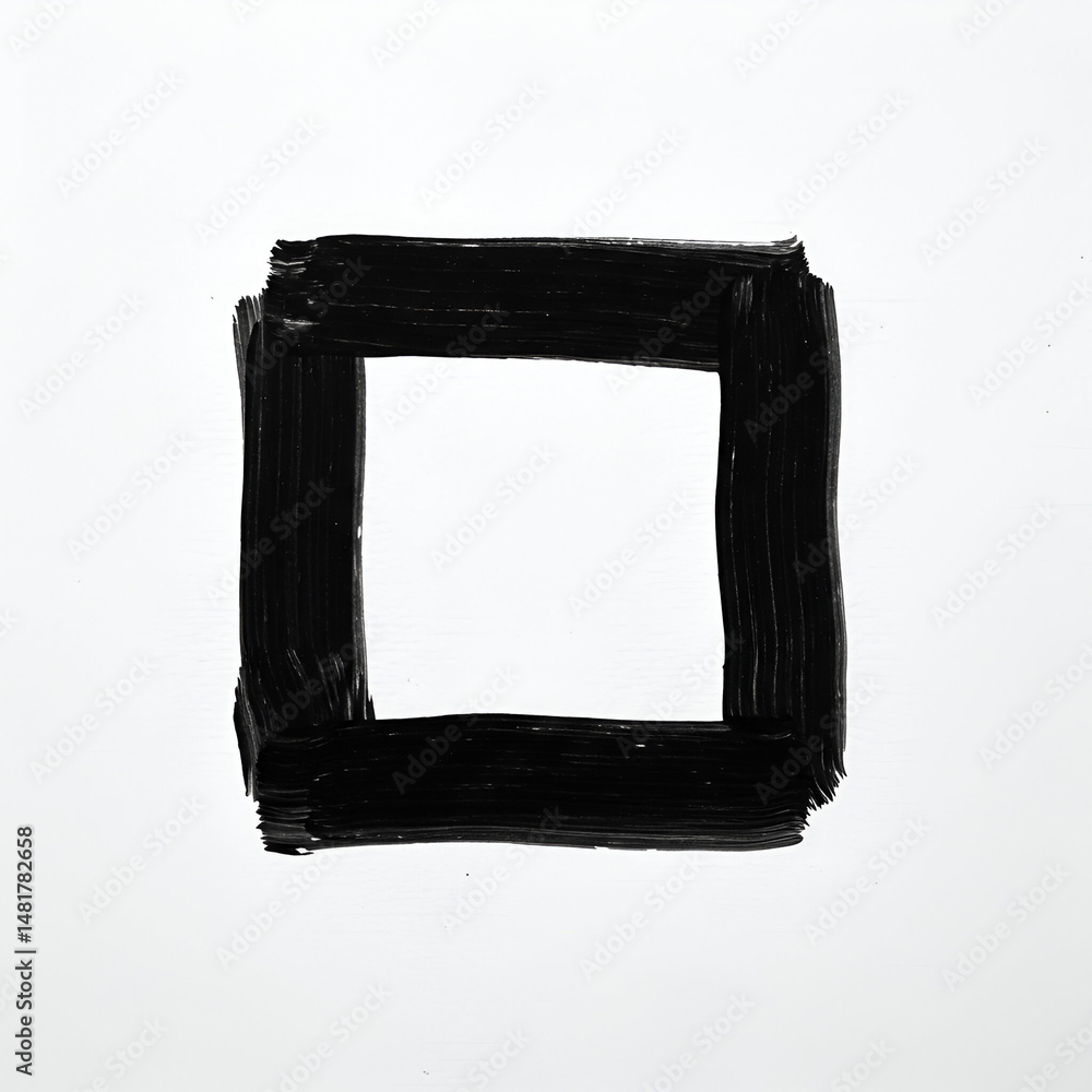 Aufkleber black painted square frame on white surface. abstract geometric shape with textured brush strokes. a