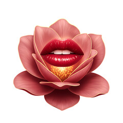 Red lips flower petal beauty makeup lipstick floral design art illustration aesthetic blooming blossom on transparent background