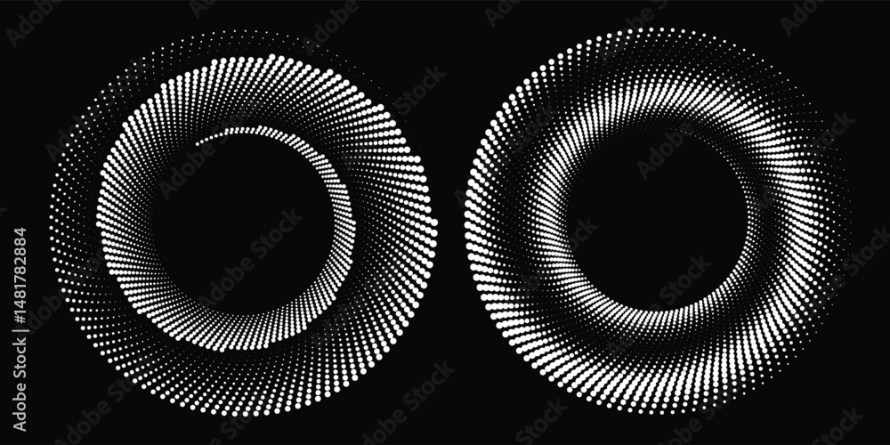 Poster halftone circular dotted frames set. circle dots texture isolated on white background. vector abstra