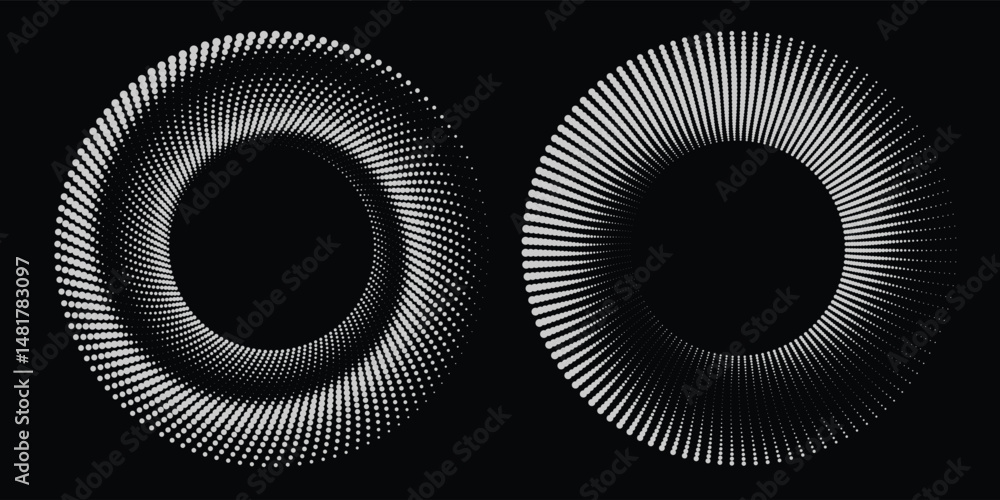 Poster circle dots texture isolated on white background. vector abstract design element spiral circle sound