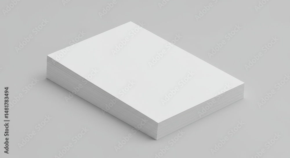 Poster 3d render of blank white paper stack on gray background