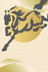 年賀状　年賀　2026　午　午年　馬　干支　墨絵　水墨画　テンプレート　デザイン　イラスト素材