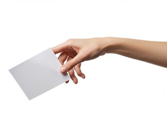 Fototapeta premium Photo of Woman Hand Holding Blank White Card