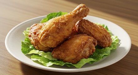 Crispy Fried Chicken Drumsticks on Lettuce