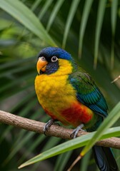 Obraz premium Photo Majestic Parrot Perched Branch Lush Tropical Rainforest