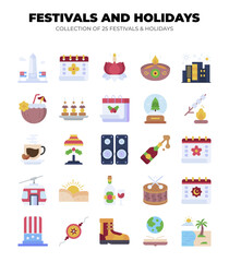 Collection of 25 Festivals and Holidays. Colorful Icons