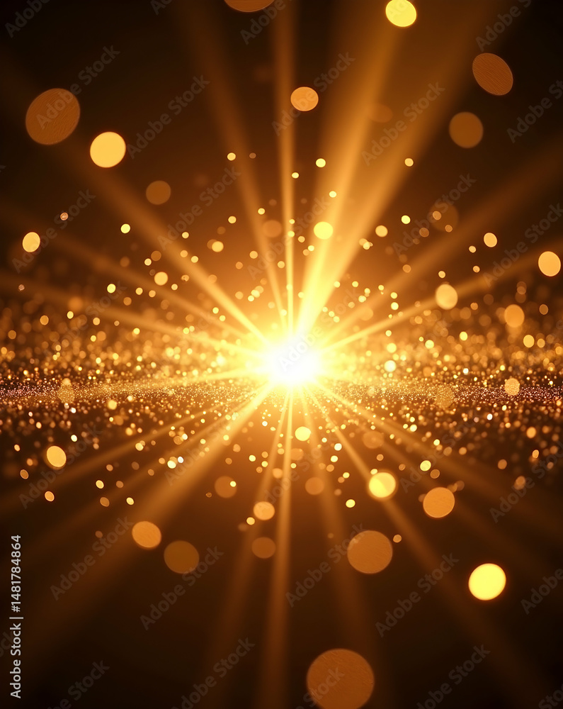 Poster radiant burst of golden light, a captivating display of warm, vibrant illumination emanating from a 