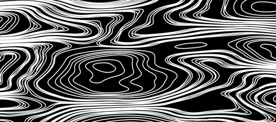 Obraz premium Topographic map like abstract backdrop. vector monochrome seamless pattern, curved lines, black & white layered texture. Abstract dynamical rippled surface.