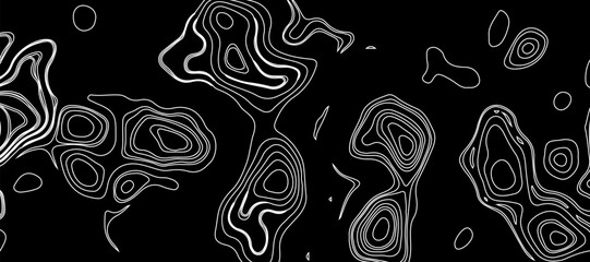 Topographic map like abstract backdrop. vector monochrome seamless pattern, curved lines, black & white layered texture. Abstract dynamical rippled surface.