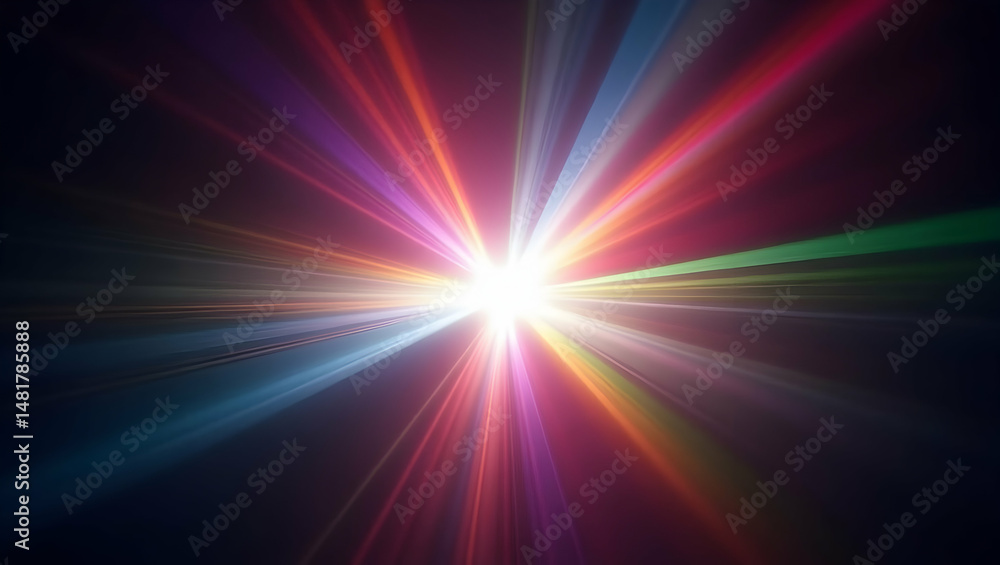 Aufkleber radiant prism flare, a captivating burst of light and color illuminating from the center, creating a