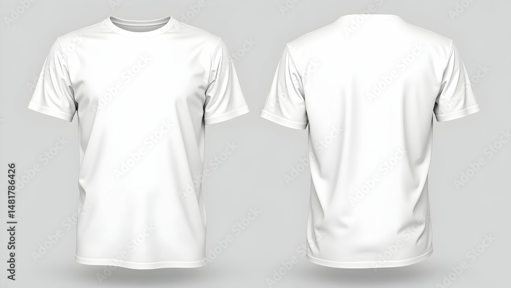 Poster realistic white t-shirt mockup displaying front and back design for garment presentation and online 