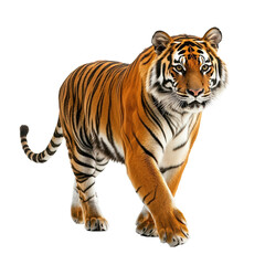 Fototapeta premium Tiger walks, its majestic presence fills frame, isolated for design, majestic power. 