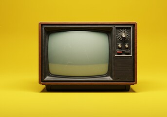 3D Render Old TV With Static Noise On Yellow Background
