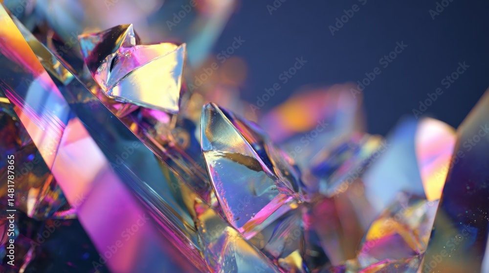 Poster close-up view of iridescent crystal structures