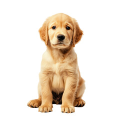 Adorable golden retriever puppy sits, adorable eyes melt hearts, truly adorable.
