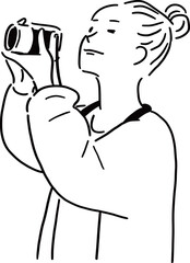 カメラで撮影する女性のイラスト