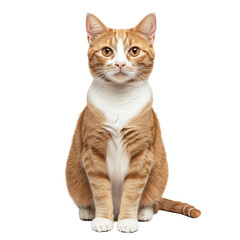 Obraz premium Ginger cat sitting on white background, classic domestic cat, perfect pet cat. 