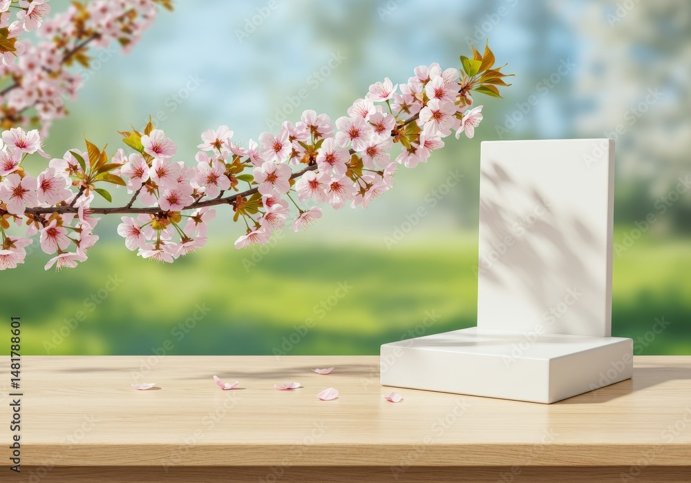 Poster 3d render spring cherry blossom product display background