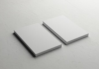 3D Render Two Blank White Business Cards on Gray Textured Background Mockup Template