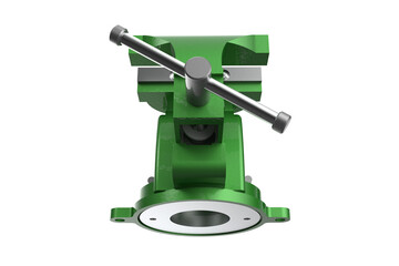 Green Heavy-Duty Bench Vise: Essential Workshop Tool for Industrial, DIY and Repair Projects. Isolated on Transparent HD PNG for Metalworking, Woodworking, Automotive and Garage Use.
