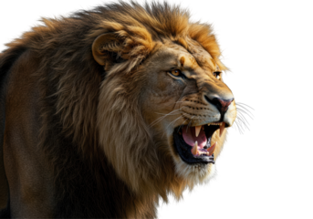 Majestic lion's powerful roar echoes, fierce roar defines king's presence, roar.
