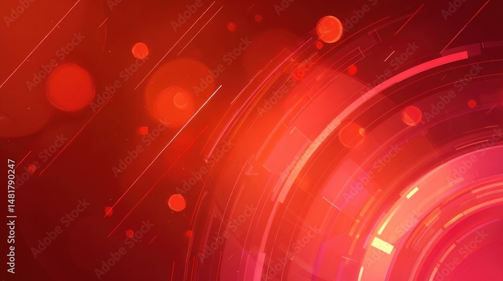 Poster abstract red technological design with concentric circles and lines