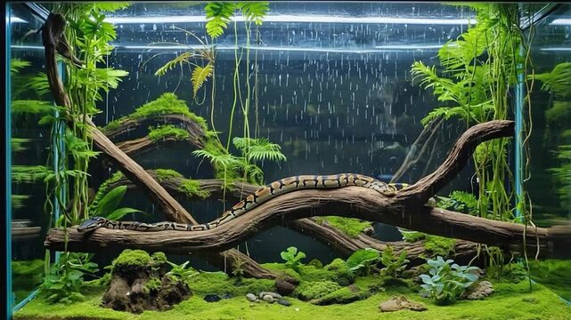 Snake resting in aquarium landscape