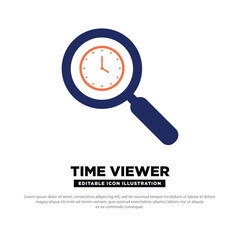 Time View Icon. Clock and Magnifier Representing Search by Time. Editable Vector Icon.