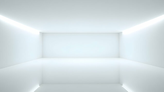 Serene Ambience, A Minimalist All-White Cyc Room with Illuminated Recesses for Photography, Film, and Virtual Production, Offering a Clean and Modern Aesthetic