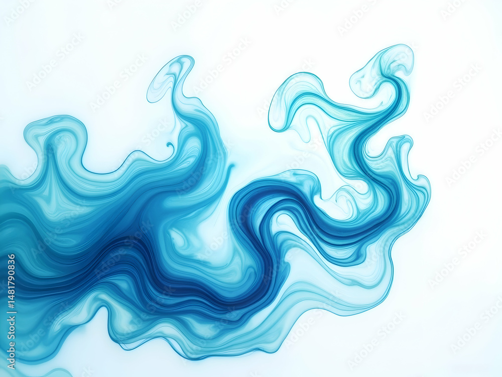 Poster serene aquatic flow art representing fluid dynamics and translucent ocean waves with gradient blue h