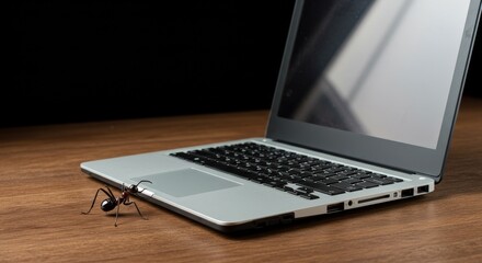 Photo of Ant Near Silver Laptop on Wooden Table