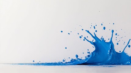 A vibrant splash of blue paint bursts onto a blank canvas, with droplets frozen mid-air, capturing the spontaneity of creativity