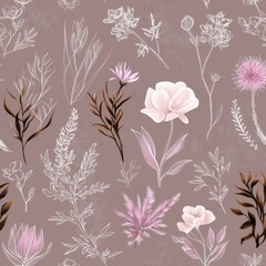 Elegant Pastel Floral Seamless Pattern Design Botanical Illustration for Textile Fabric Wallpaper